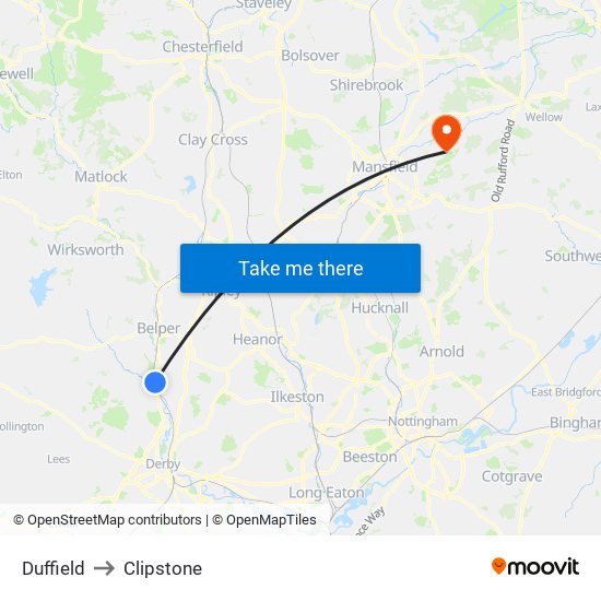 Duffield to Clipstone map