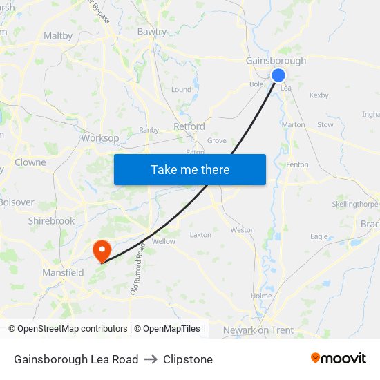 Gainsborough Lea Road to Clipstone map