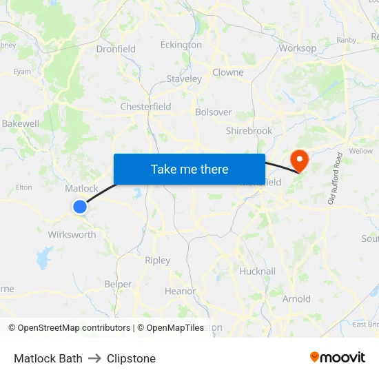 Matlock Bath to Clipstone map