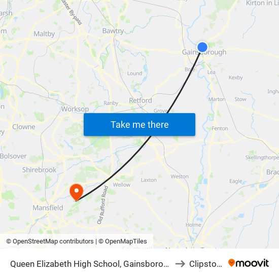 Queen Elizabeth High School, Gainsborough to Clipstone map