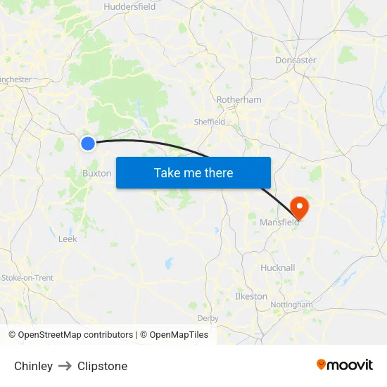 Chinley to Clipstone map