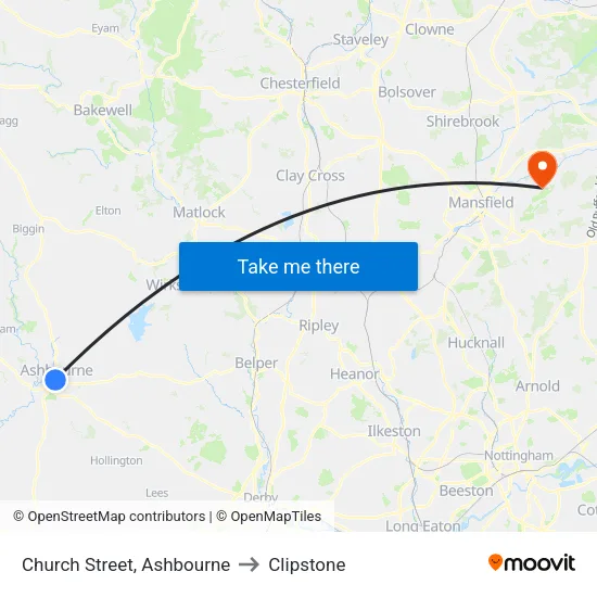 Church Street, Ashbourne to Clipstone map