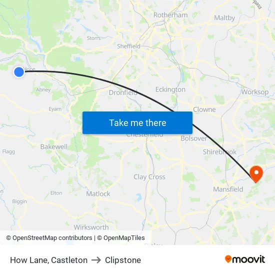 How Lane, Castleton to Clipstone map