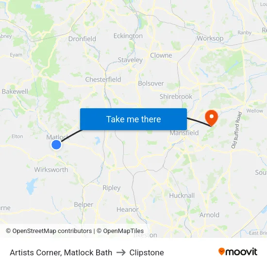 Artists Corner, Matlock Bath to Clipstone map