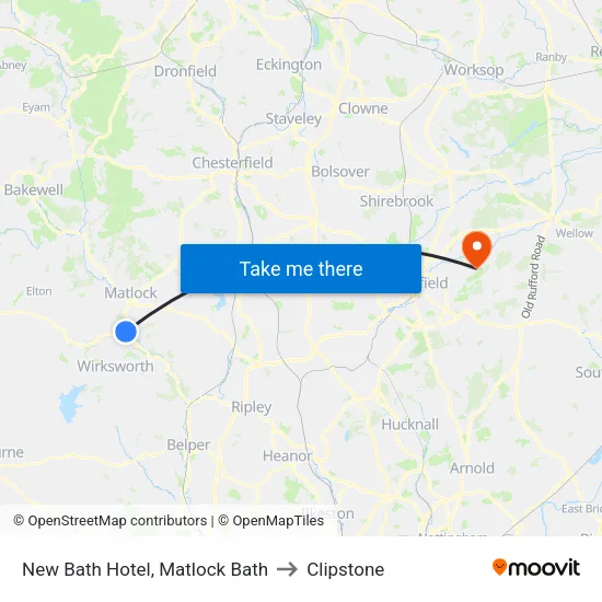 New Bath Hotel, Matlock Bath to Clipstone map