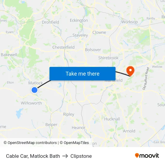 Cable Car, Matlock Bath to Clipstone map