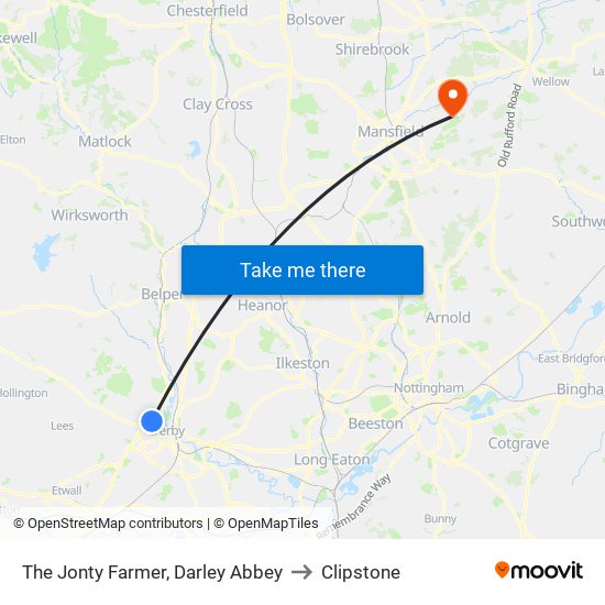 The Jonty Farmer, Darley Abbey to Clipstone map