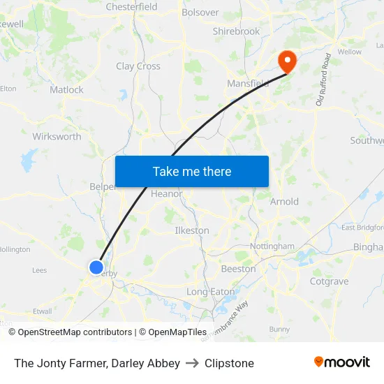 The Jonty Farmer, Darley Abbey to Clipstone map