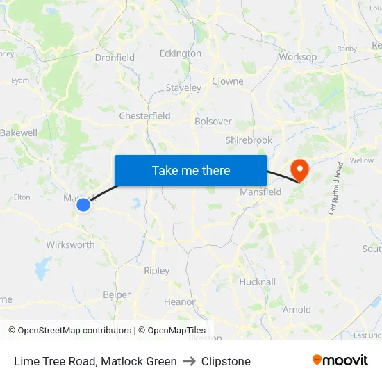 Lime Tree Road, Matlock Green to Clipstone map