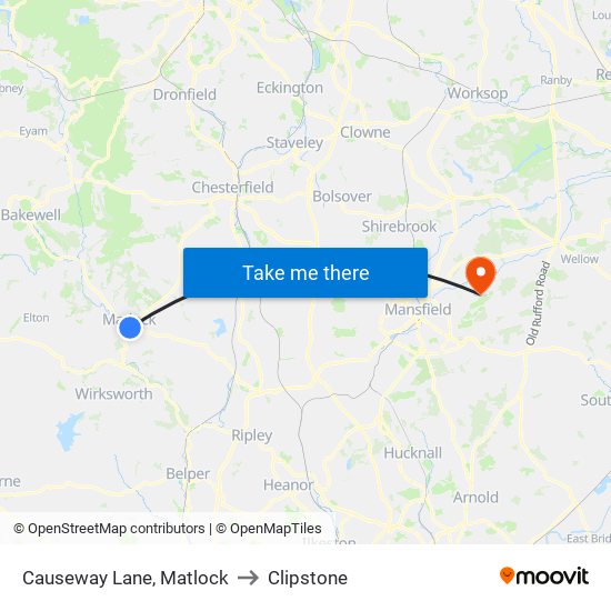 Causeway Lane, Matlock to Clipstone map