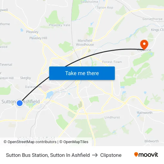 Sutton Bus Station, Sutton In Ashfield to Clipstone map