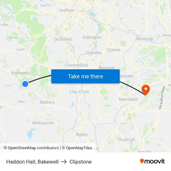 Haddon Hall, Bakewell to Clipstone map
