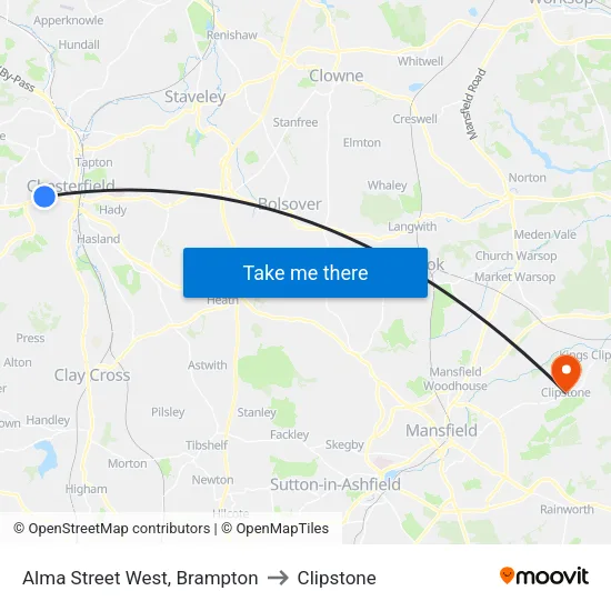 Alma Street West, Brampton to Clipstone map