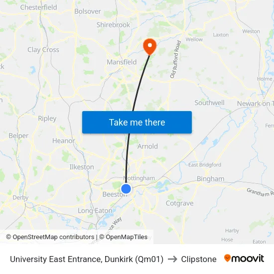 University East Entrance, Dunkirk (Qm01) to Clipstone map