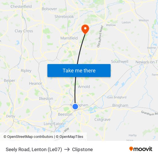 Seely Road, Lenton (Le07) to Clipstone map