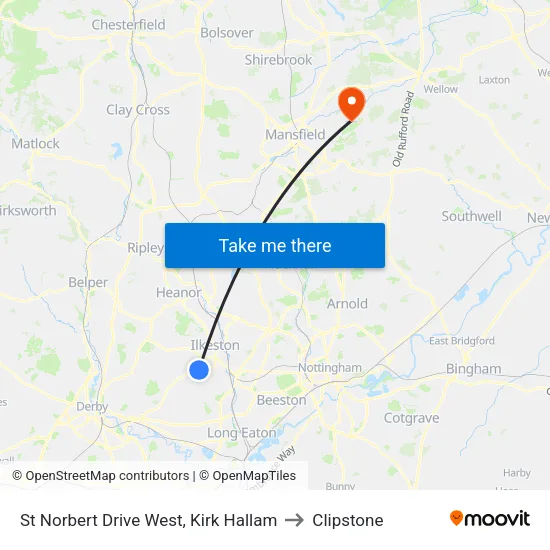 St Norbert Drive West, Kirk Hallam to Clipstone map
