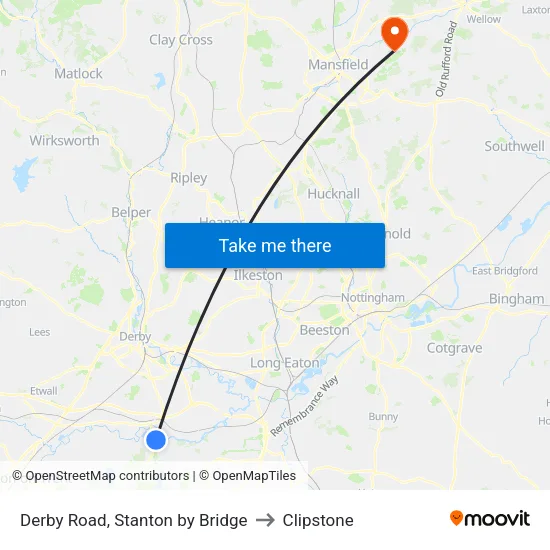 Derby Road, Stanton by Bridge to Clipstone map
