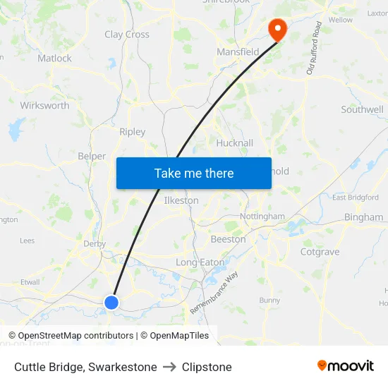 Cuttle Bridge, Swarkestone to Clipstone map