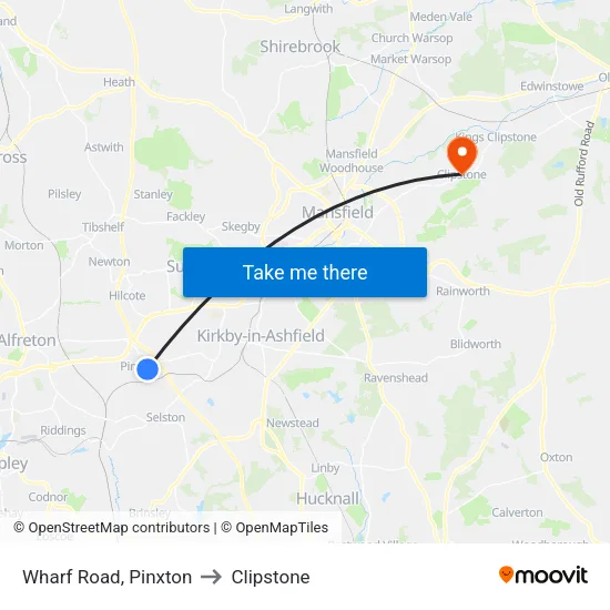 Wharf Road, Pinxton to Clipstone map