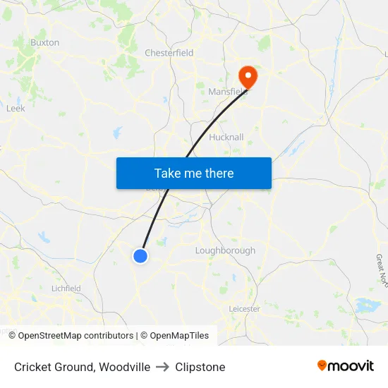 Cricket Ground, Woodville to Clipstone map