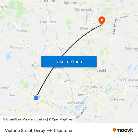 Victoria Street, Derby to Clipstone map