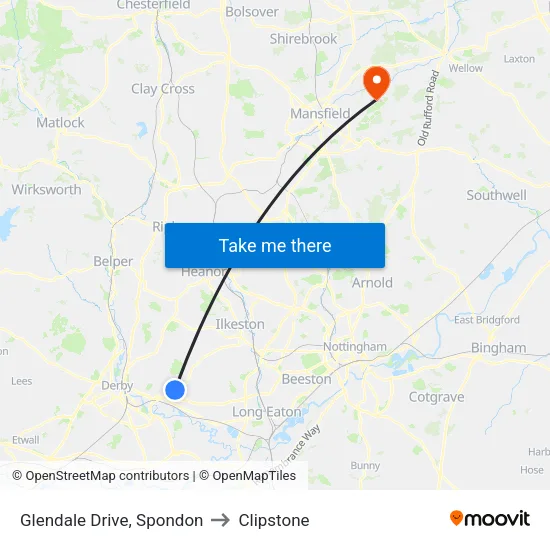 Glendale Drive, Spondon to Clipstone map