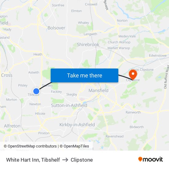 White Hart Inn, Tibshelf to Clipstone map