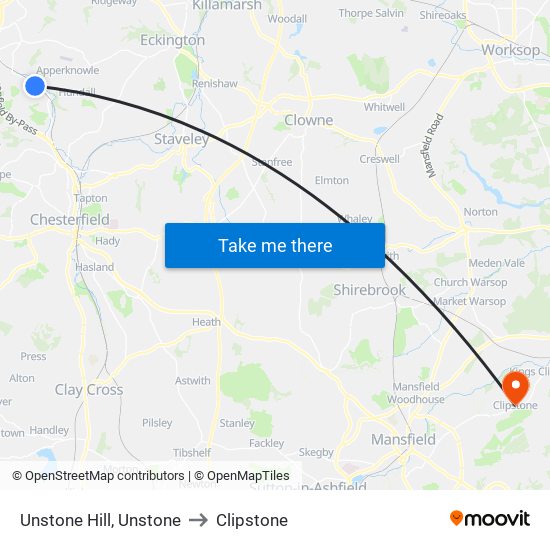 Unstone Hill, Unstone to Clipstone map