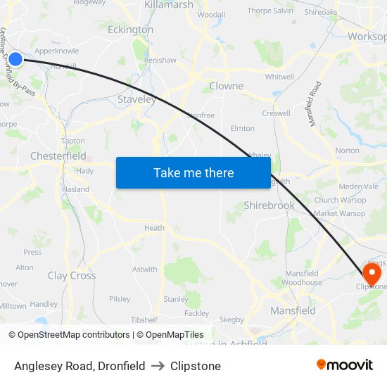 Anglesey Road, Dronfield to Clipstone map