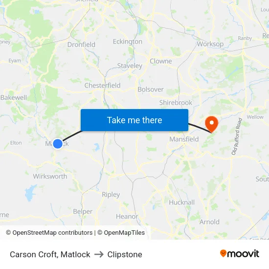 Carson Croft, Matlock to Clipstone map