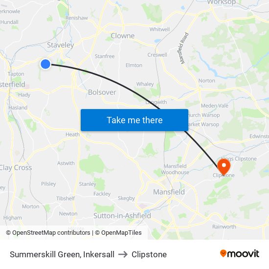 Summerskill Green, Inkersall to Clipstone map