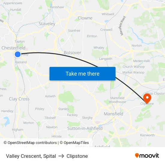 Valley Crescent, Spital to Clipstone map