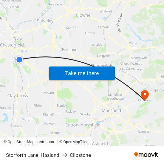 Storforth Lane, Hasland to Clipstone map