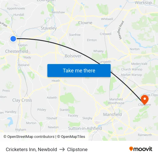 Cricketers Inn, Newbold to Clipstone map