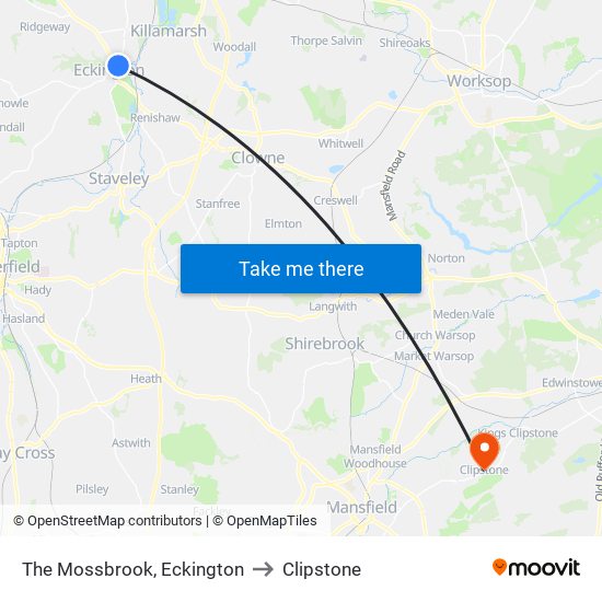 The Mossbrook, Eckington to Clipstone map