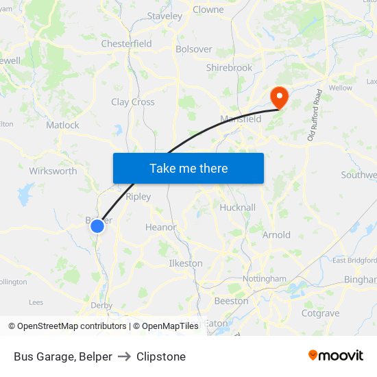 Bus Garage, Belper to Clipstone map