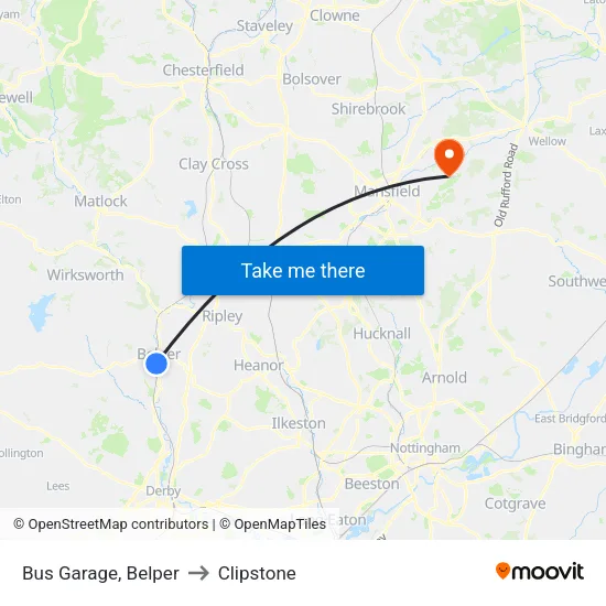 Bus Garage, Belper to Clipstone map