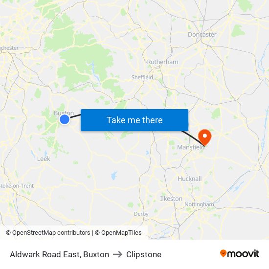 Aldwark Road East, Buxton to Clipstone map