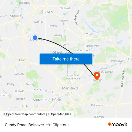 Cundy Road, Bolsover to Clipstone map