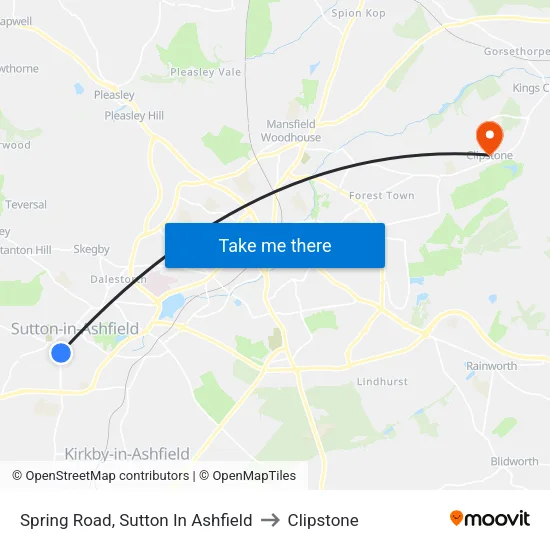 Spring Road, Sutton In Ashfield to Clipstone map