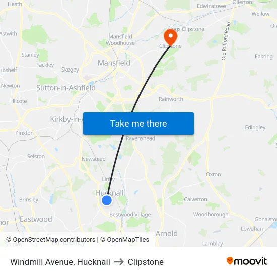 Windmill Avenue, Hucknall to Clipstone map