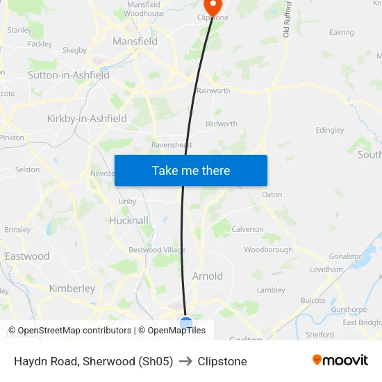 Haydn Road, Sherwood (Sh05) to Clipstone map