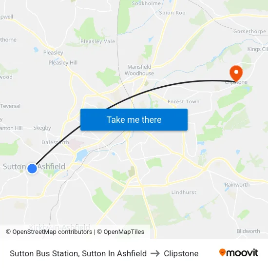 Sutton Bus Station, Sutton In Ashfield to Clipstone map