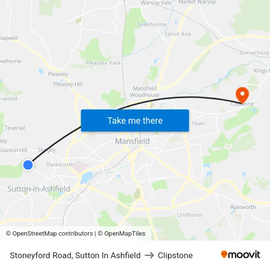 Stoneyford Road, Sutton In Ashfield to Clipstone map