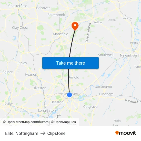 Elite, Nottingham to Clipstone map