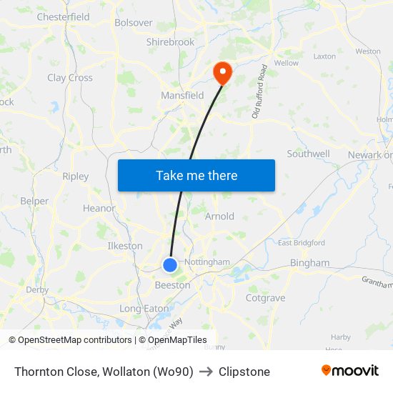 Thornton Close, Wollaton (Wo90) to Clipstone map