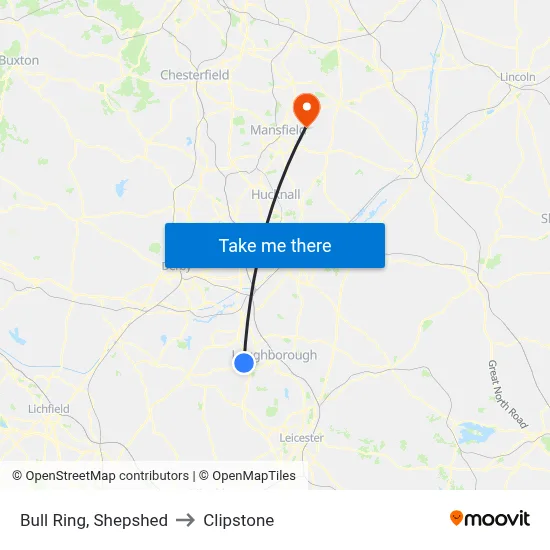 Bull Ring, Shepshed to Clipstone map
