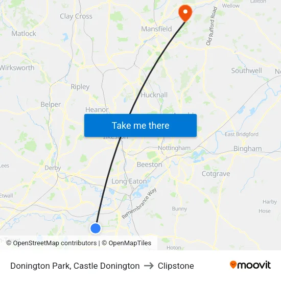 Donington Park, Castle Donington to Clipstone map
