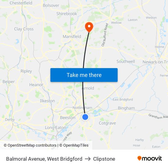 Balmoral Avenue, West Bridgford to Clipstone map