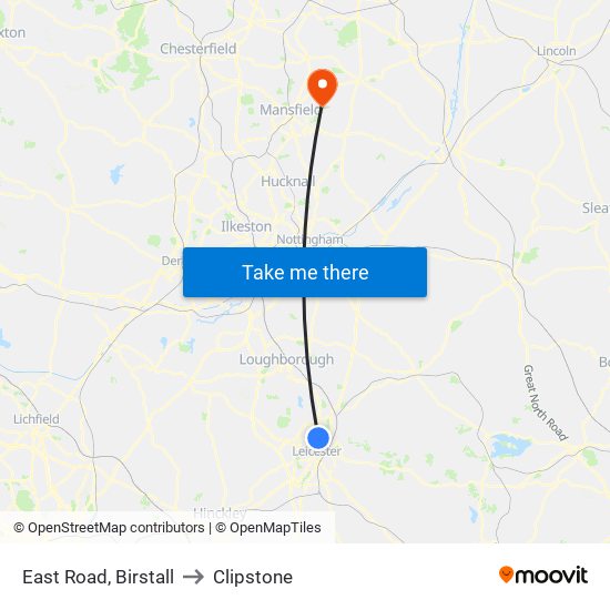 East Road, Birstall to Clipstone map